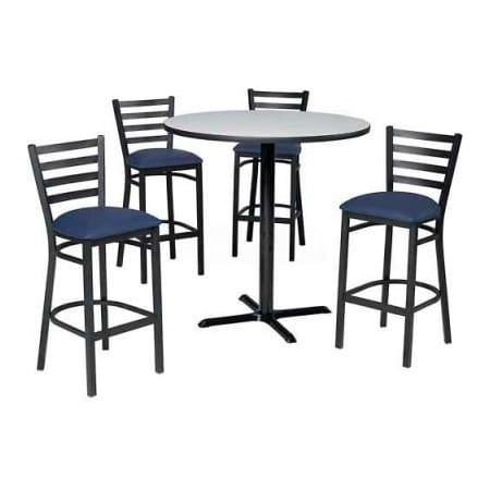 Phoenix Office Furn. Premier Hospitality 36in Round Table & Barstools W/Ladder Back, Graphite Table/Blue Seats 139BH36RDGH007